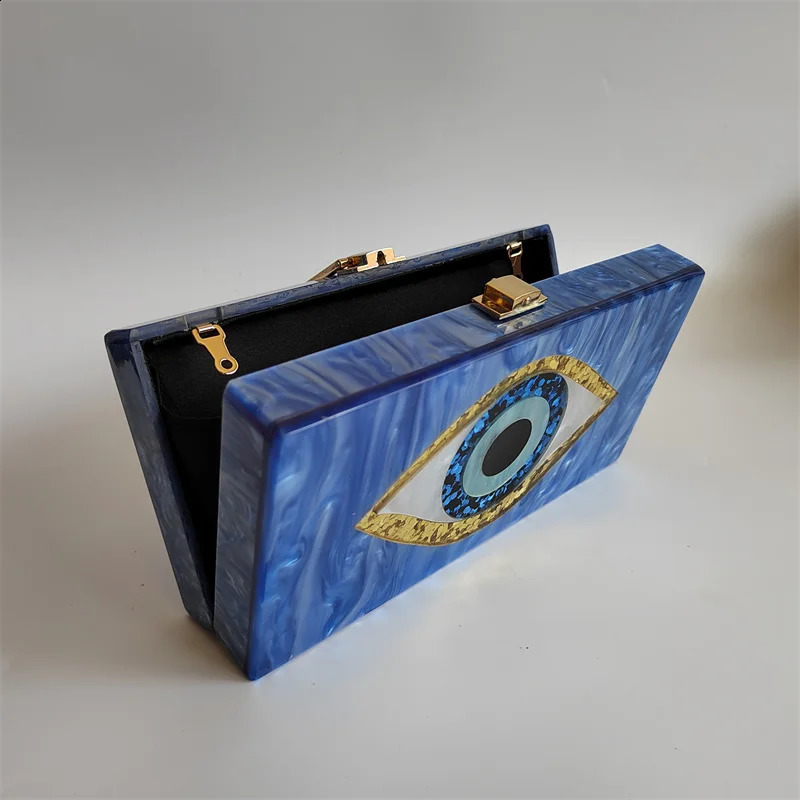 Acrylic Purses and Handbags for Women Evil Eyes Light Sky Blue Perspex Box Clutch Elegant Banquet Evening Handbags Crossbody Bag 240716