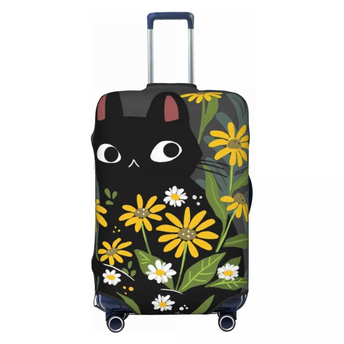 Black Cat Suitcase Cover Flight with flowers Fun Luggage Supplies Business ProtectorXJ240723