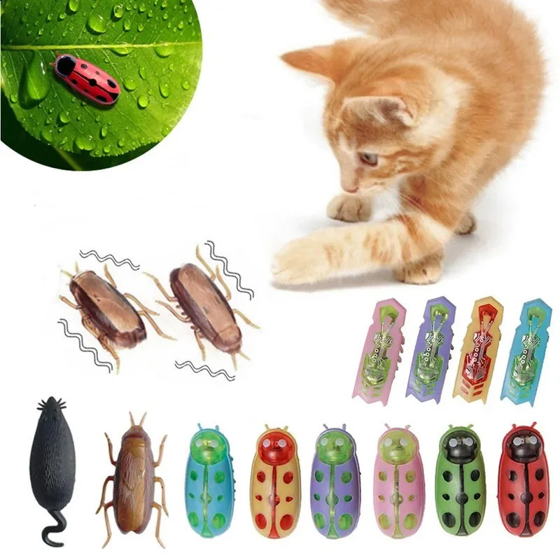 Funny Electric Bugs Catnip Toy Automatic Tunnel Mini Robot Bug Vibration Insect Toys For Cats Battery Operated Cockroach Ladybug 240722