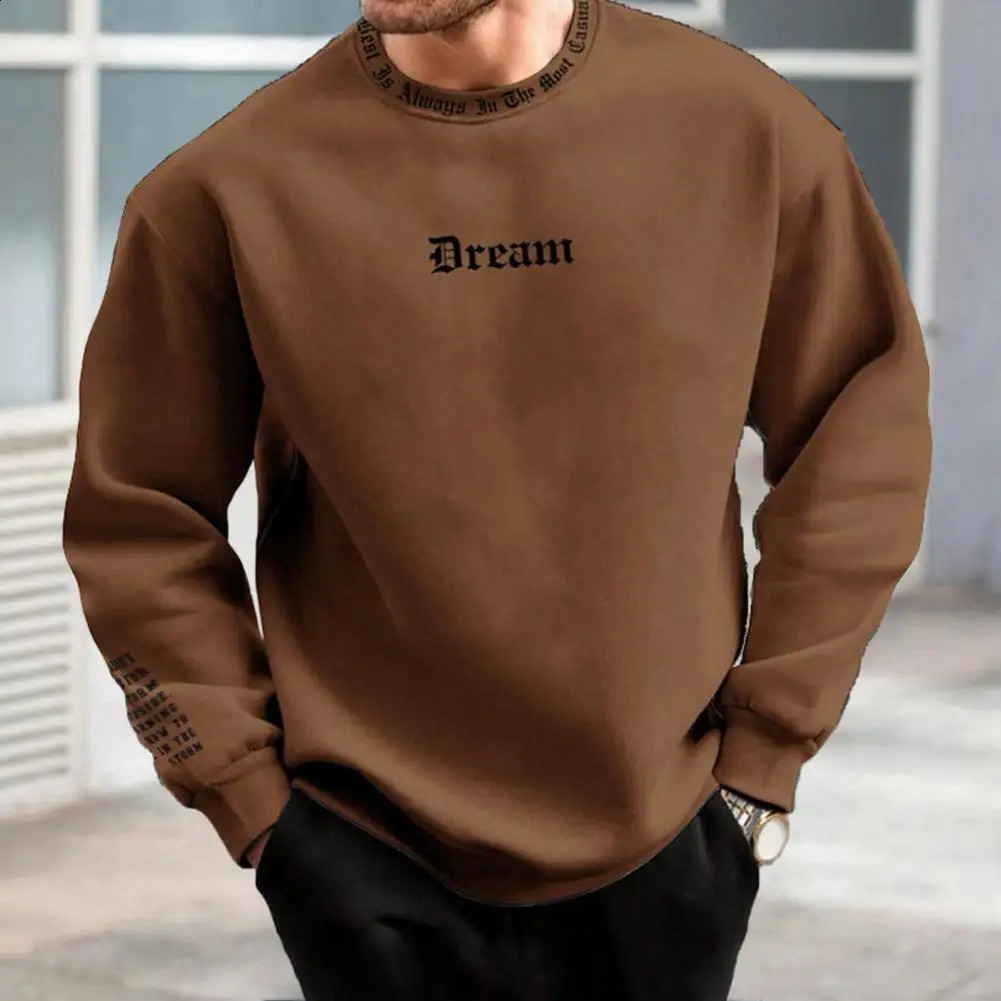 Men Fall Winter Sweatshirt Round Neck Long Sleeve Men Top Letter Print Thick Loose Warm Mid Length Men Casual Top 240820