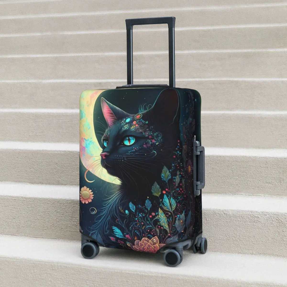Mystical Moon Cat Suitcase Cover flowers Fun Cruise Trip Protector Luggage Supplies HolidayXJ240723