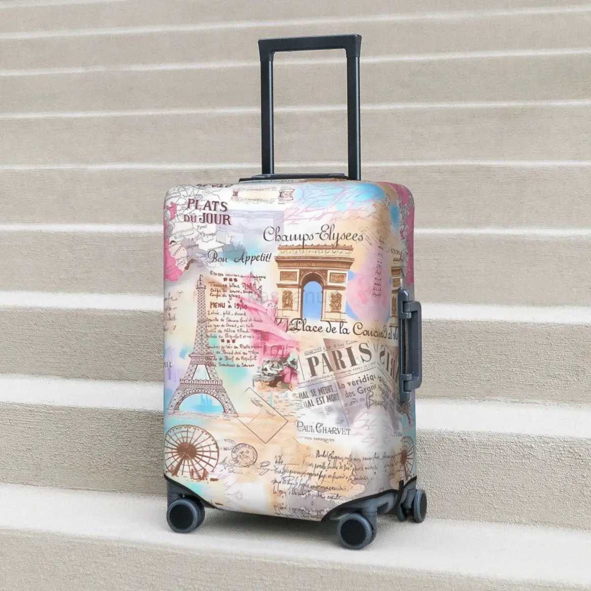 Paris Graffiti Suitcase Cover Vacation Eiffel Tower Painting Fun Luggage Supplies Travel ProtectorXJ240723