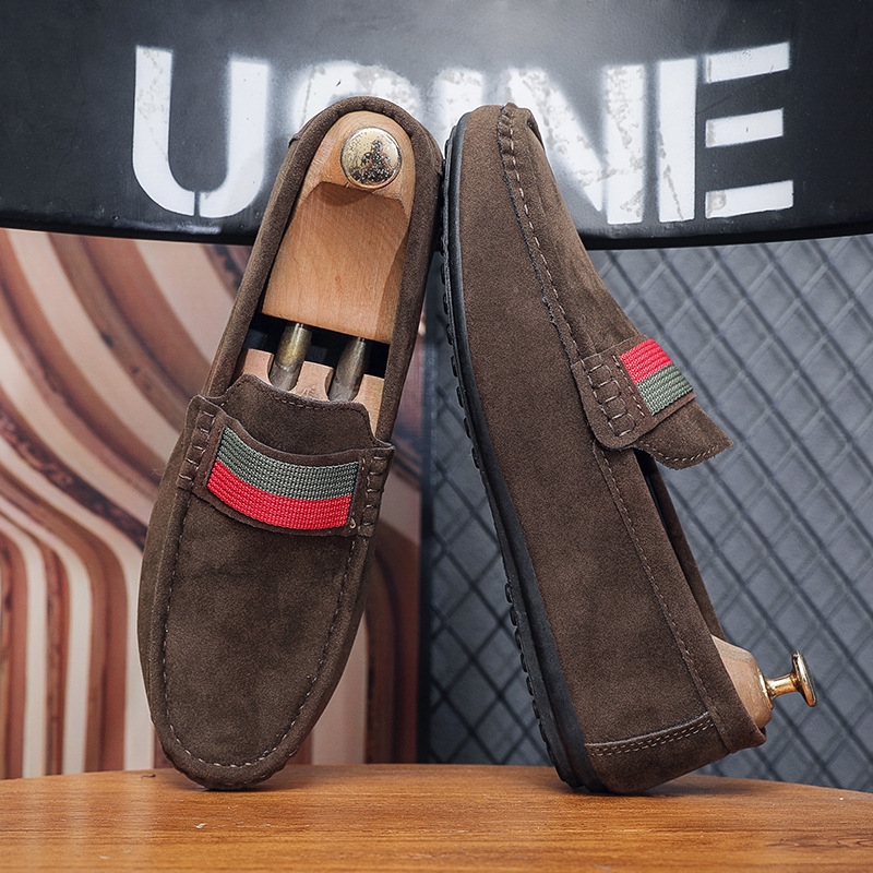 Four season frosted suede leather with soft sole and plush, lazy British style high-end bean shoes for men's casual shoes
