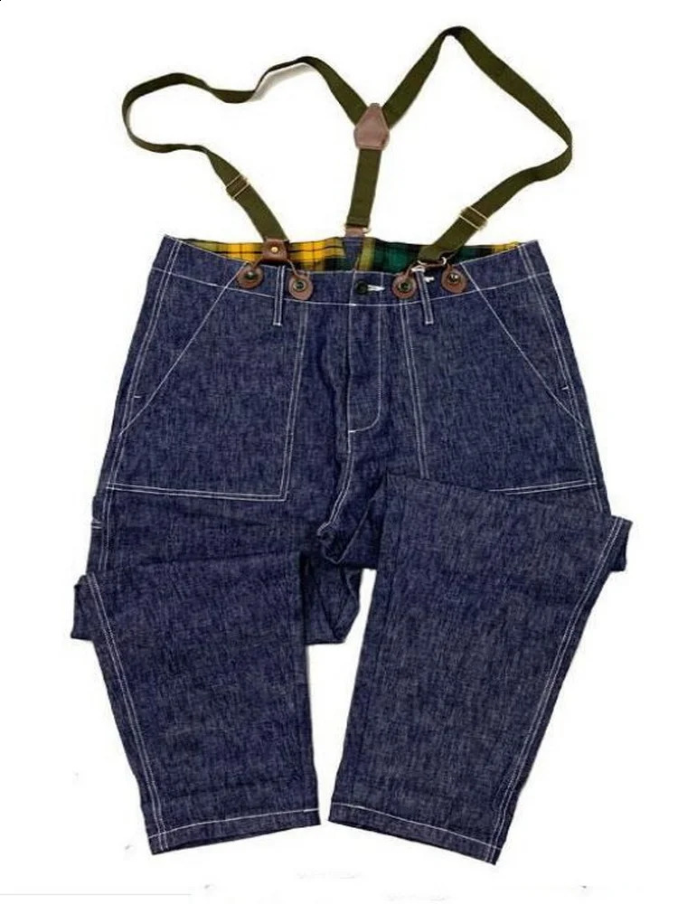 Mens Straight Shoulder Strap Jeans Loose Denim Overall Casual Multi Pocket Bib Jeans 240814