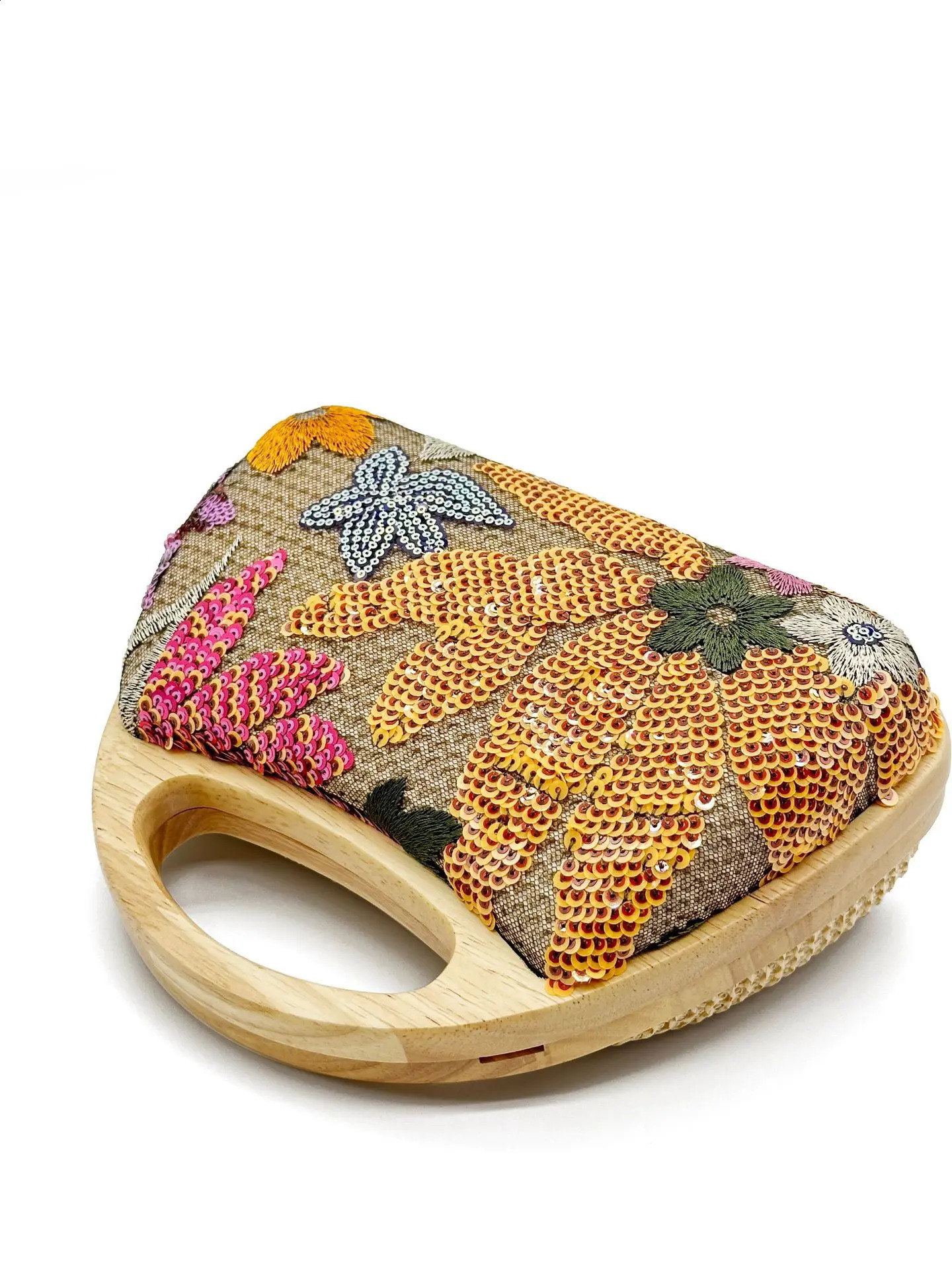 Shinny Sequins Embroidery Clutch Bag for Women Wooden Handle Handbags Flower Shoulder Crossbody Evening Party Purses 240821