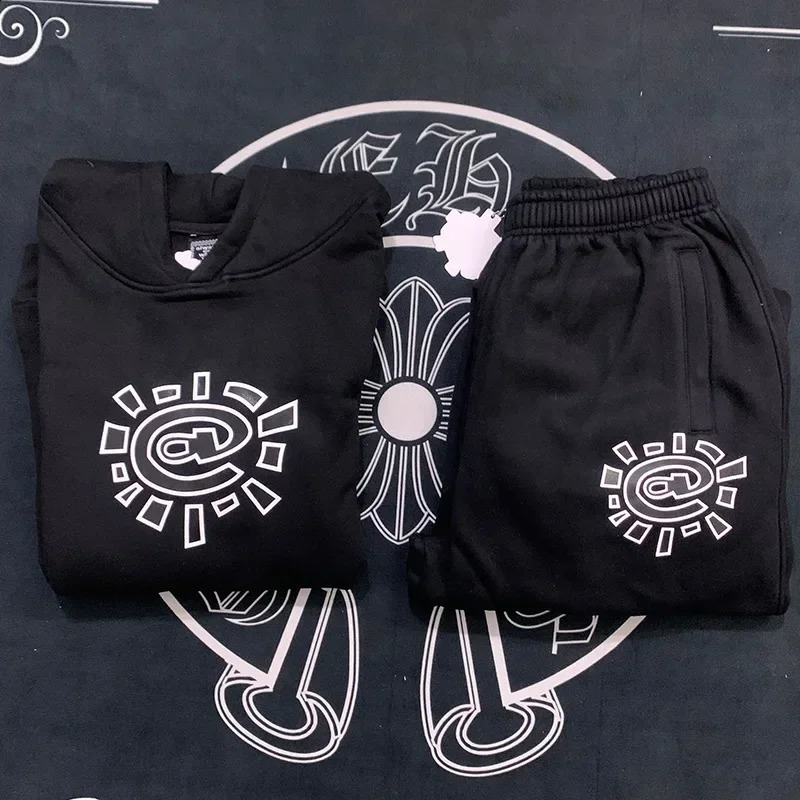 Oversized Sun Roll Print Hoodie Men Women Streetwear Neckline Sports Couple Retro Loose Casual Trendy Clothes and Pants 240722