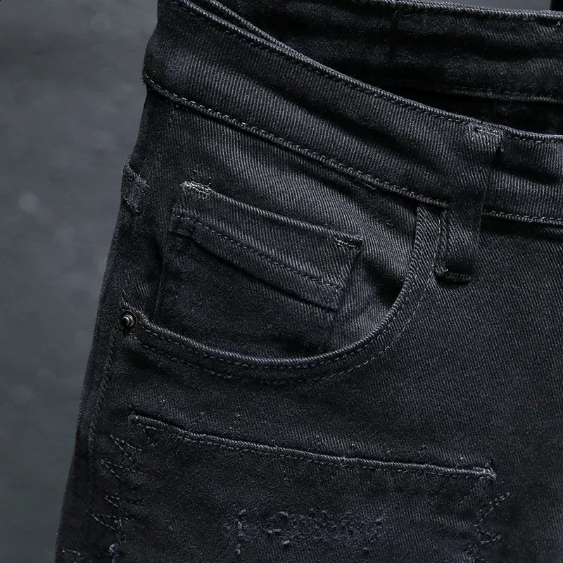 Ripped Jeans Men Winter Slim Skinny Fit Balck Stretch Hip Hop Denim Pants Patchwork Distressed Mens Trousers Fashion Streetwear 240821