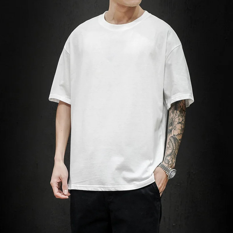 Summer Mens T Shirt Fashion Solid T Shirt Mens Oversized Hip Hop Short Sleeve Casual Cotton Mens Streetwear Top Tees 240723