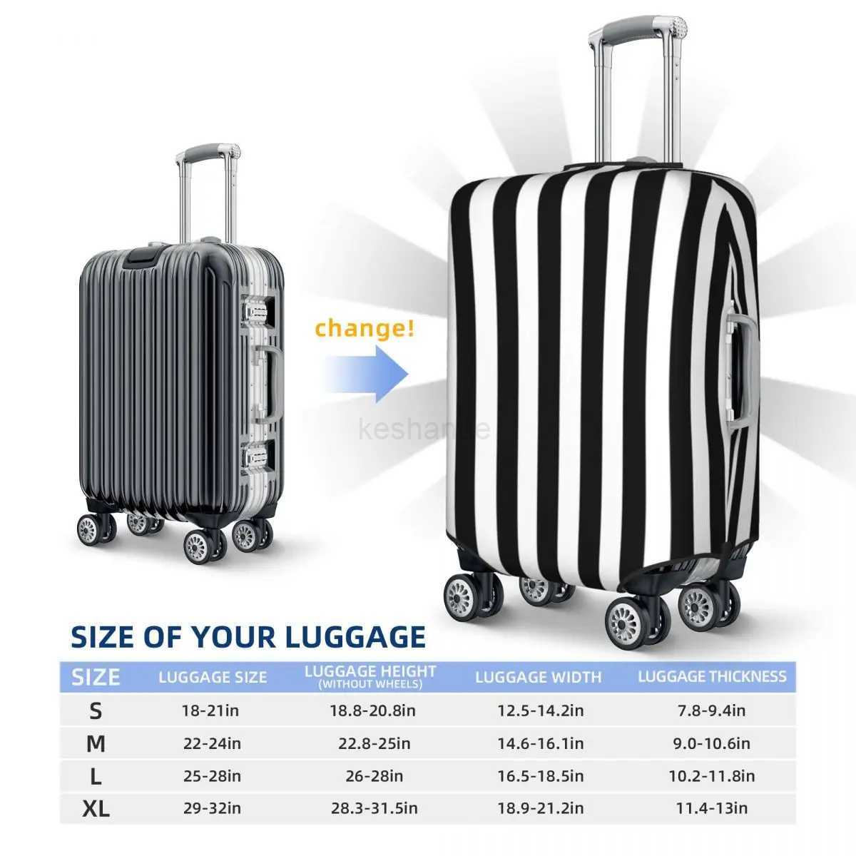 Vintage Striped Print Suitcase Cover Black White Vertical Stripes Vacation Cruise Trip Useful Luggage Supplies ProtectorXJ240723