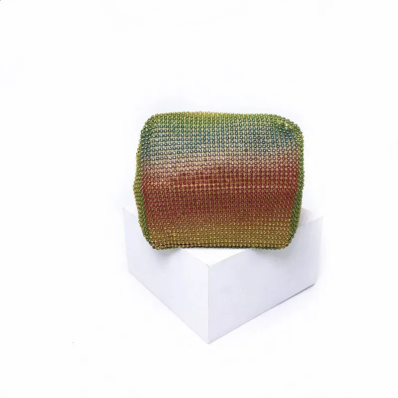 Rainbow Womens Mini Chain Shoulder Wallet and Handbag Crystal Clutch Evening Bag Diamond Party Cross 240723Zl