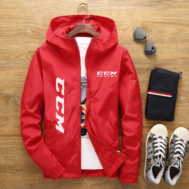 Spring and summer hooded mens jacket CCM hockey mens casual windbreaker zipper thin section hooded jacket men 7XL 240722