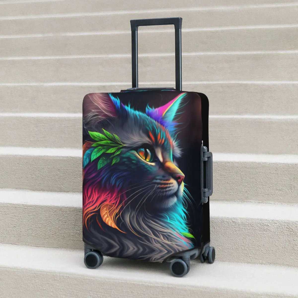 Cute Cat Head Suitcase Cover Holiday abstract animal Elastic Luggage Case Travel ProtectorXJ240723