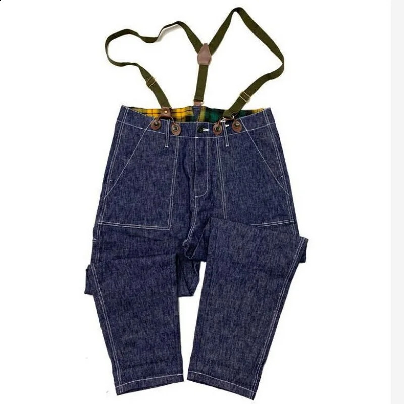 Mens Straight Shoulder Strap Jeans Loose Denim Overall Casual Multi Pocket Bib Jeans 240814