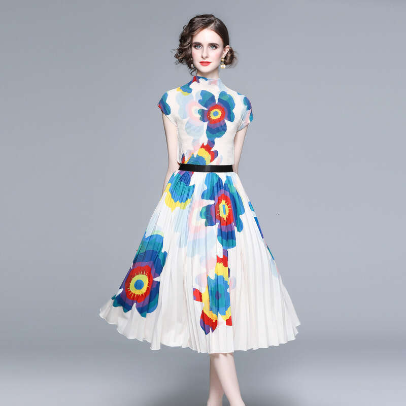 3.2 Meter Oversized Skirt Hem 2023 Western Style Printed Three House Wrinkled Fashion Set of Two Pieces Bifurcated Temperament Oversize Dress Denim Dr