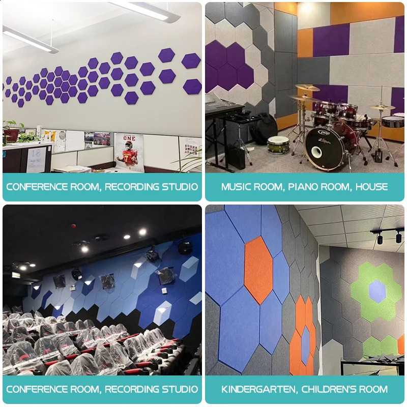 6Pcs Hexagon Polyester Wall Panels Soundproofing Sound Proof Selfadhesive Acoustic Panel Office Esports Room Nursery Decor 240722