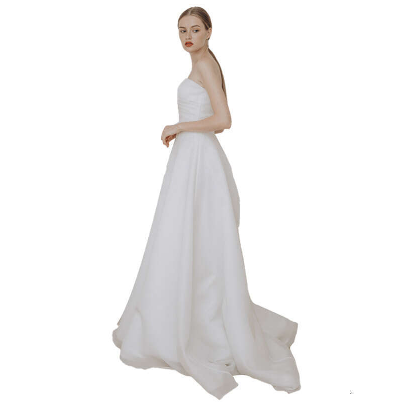 Fashion Sexy Strapless Wedding Dress Elegant A-e Sleeveless Vestido Noiva Classic Lace Up Small Train Robe De Mariee