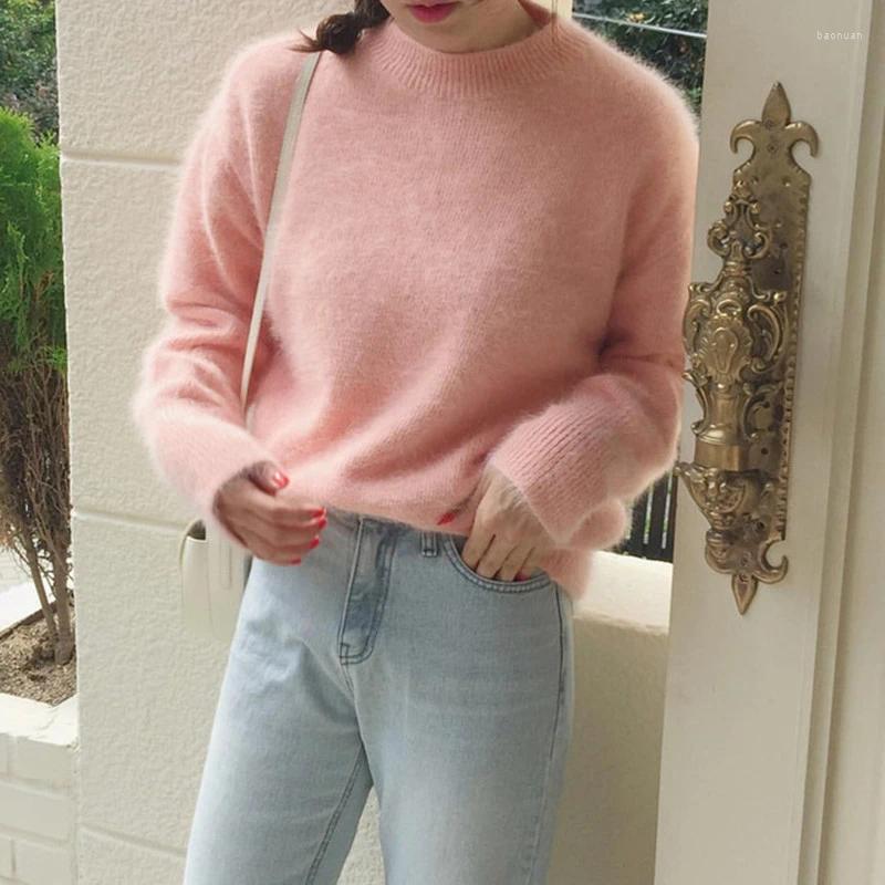 Women's Sweaters Chic Soft Solid Color Woman Knit Round Collar Loose Casual Long Sleeve Women Pullovers 2024 Autumn Winter Clothes Blue