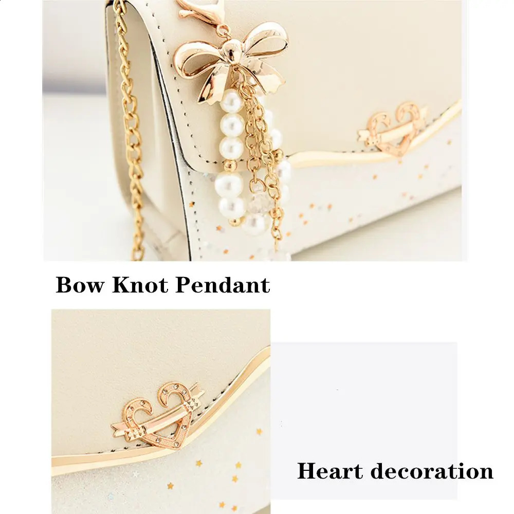 Elegant Women Shoulder Bag Sequin PU Leather Messenger Fashion Pearl Sling Chain Single Korean Mobile Phone y240823