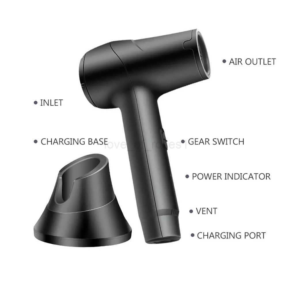 Portable Wireless Hair Dryer Household Rechargeable Wireless Hot/Cold Wind Professional Blow Dryer Outdoor/Travel Negative IonsM240723