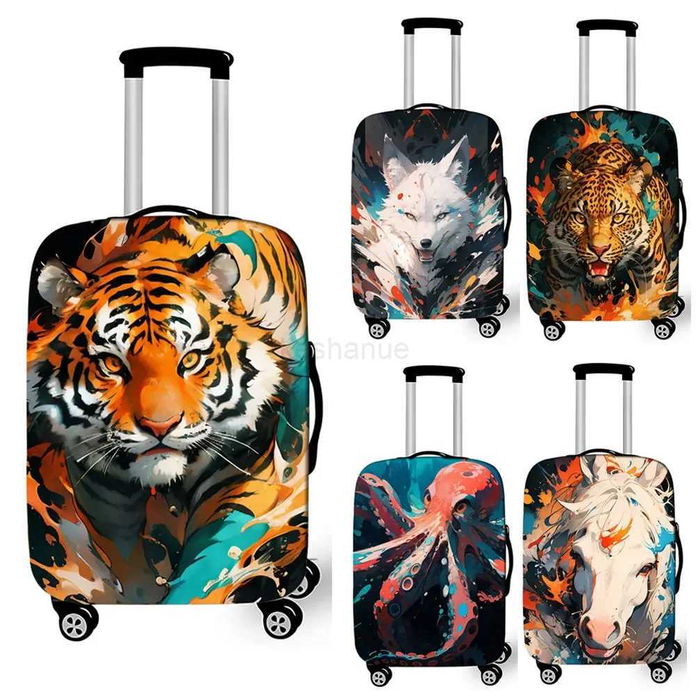 Paint Splatter Tiger Wolf Horse Octopus Luggage Cover for Travel Watercolor Suitcase Protective Cover Elastic Trolley Case CoverXJ240723