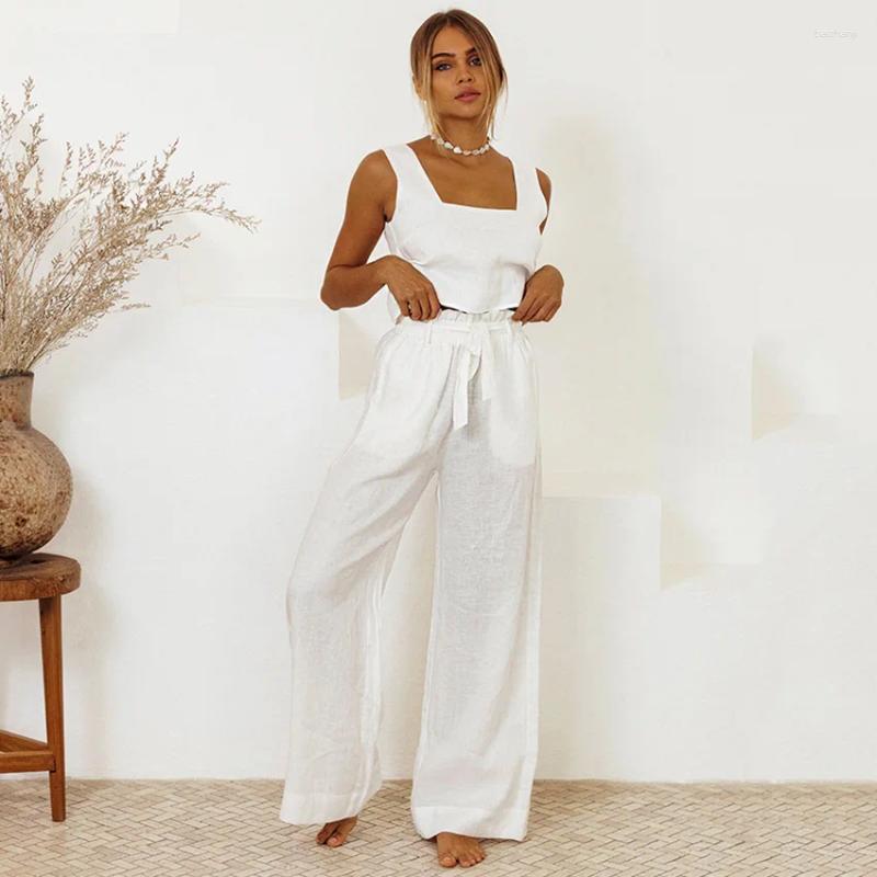 Women's Sleepwear 2024 Cotton Linen Pajamas For Women Designer Summer Home Wear Set Young Girl Lady Nightwear