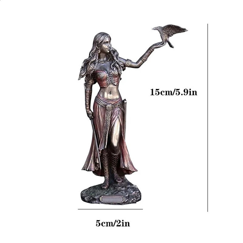 High Quality Resin Statues Morrigan The Celtic Goddess Of Battle With Crow Sword Bronze Finish Statue For Home Decoration 240723