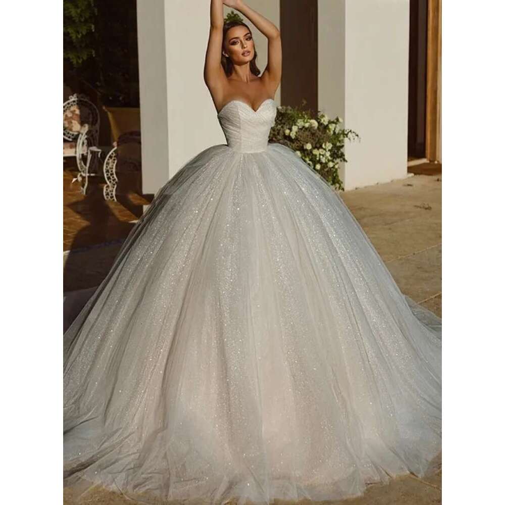 Sparkle Wedding Dresses Woman's A e Sleeveless Sweetheart Ball Gowns Fuffy Organza Formal Bride Party