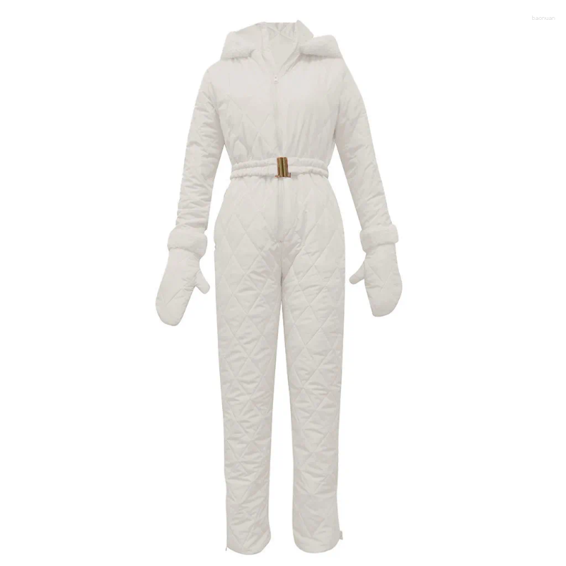 Womens Down Fashion One Piece Ski Jumpsuit Casual Thick Winter Warm Womans Snowboard Skisuit Outdoor Sports Skiing Pant Set Zipper Suit