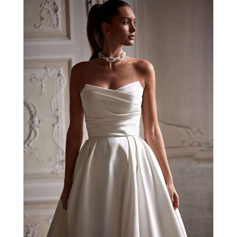 Sodigne Church Simple A E Gown For Women Sweetheart Pleats Backless Wedding Long Reception Party Bride Dress 0212D