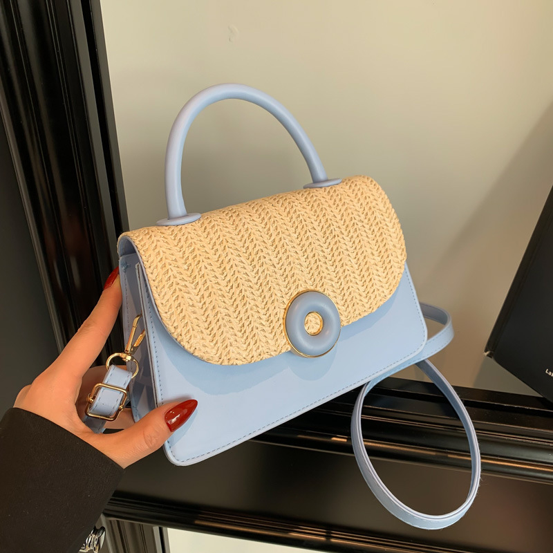 Weaving color blocking splicing 2024 new fashionable, fresh, simple, gentle commuting crossbody bag, bill of lading shoulder small square bag for wome