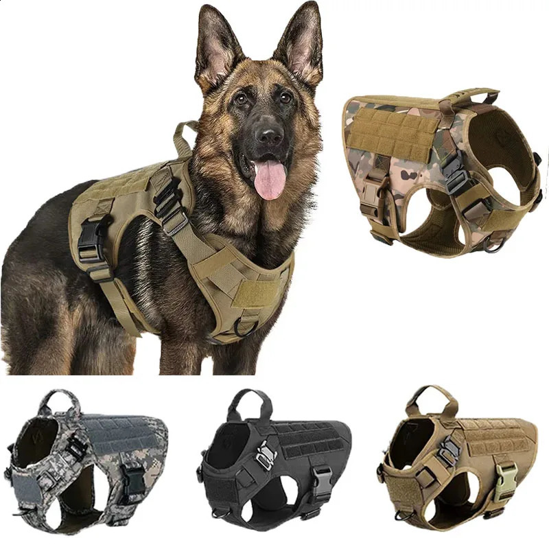 Tactical Dog Harness Military Training K9 Padded Quick Release Vest Pet Training Dog Harness For Set Small Medium Large Dogs 240722