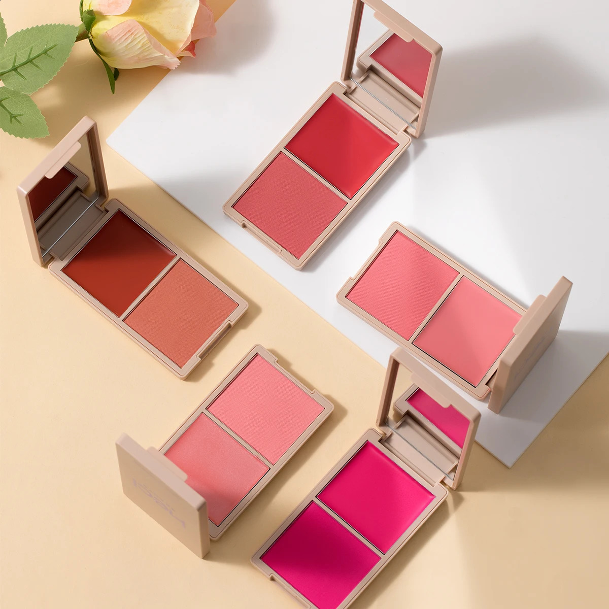 Creme Powder Blush Duo Long Wearing Matte Dewy Finish High Pigment Pink Candy Peach Blush Palette Vibrant Orange Red Blush 240723