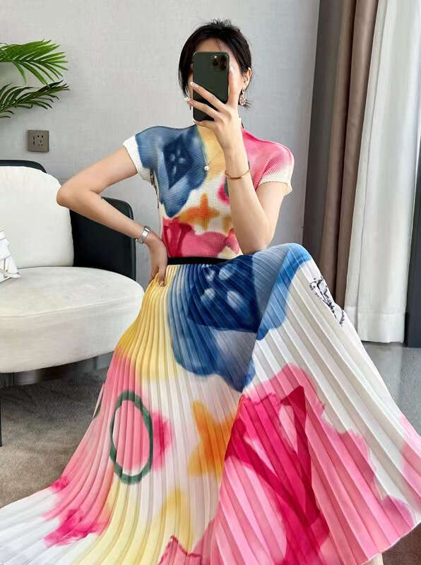 Leisure Time Original Quality Three House Pleated Lining Printed Suit Womens Sets Chiffon Floral Dress Fishtail Dress Novelty Short Lace Dress Denim D