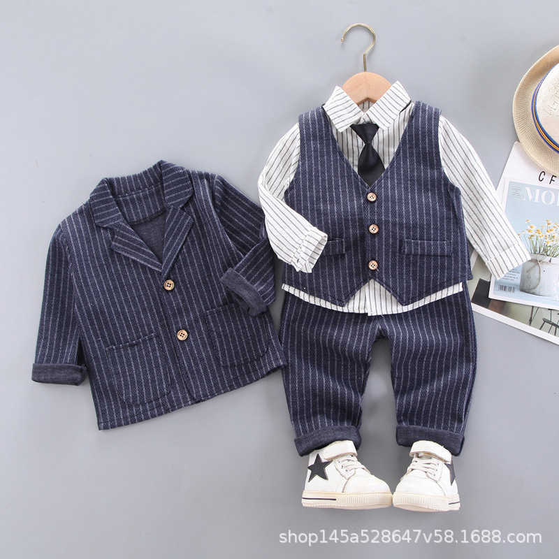 Clothing Sets Boys suit set childrens one year old British suit childrens new style boys baby flower girl autumn four piece set 96TG