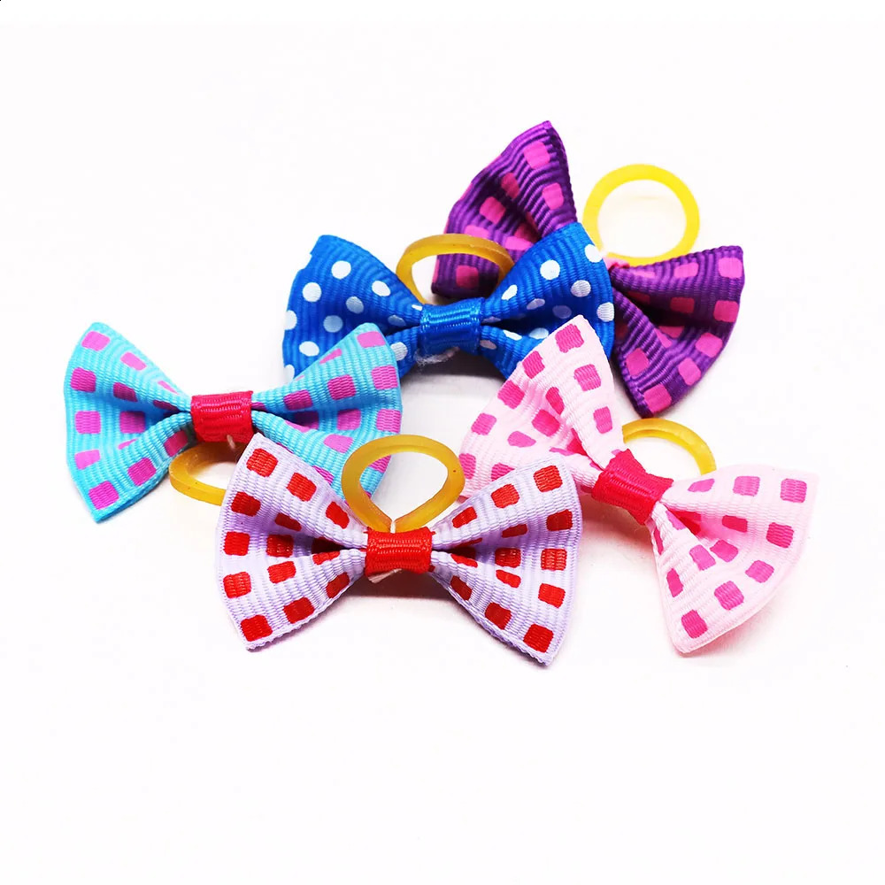 100PCS Puppy Bow Handmade Movable Pet Dog Grooming Hair Accessories Dog Bows With Rubber Band For Small Dog and Cat Pet Products 240723