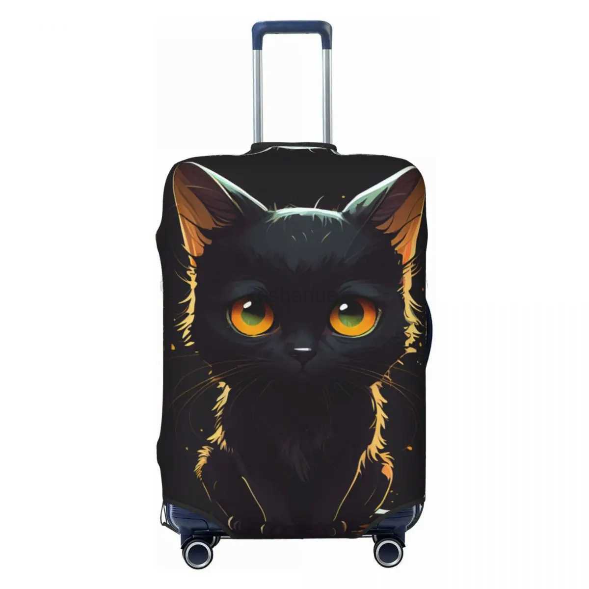 Cute Kitten Suitcase Cover Black Cat Business Holiday Strectch Luggage Accesories ProtectorXJ240723