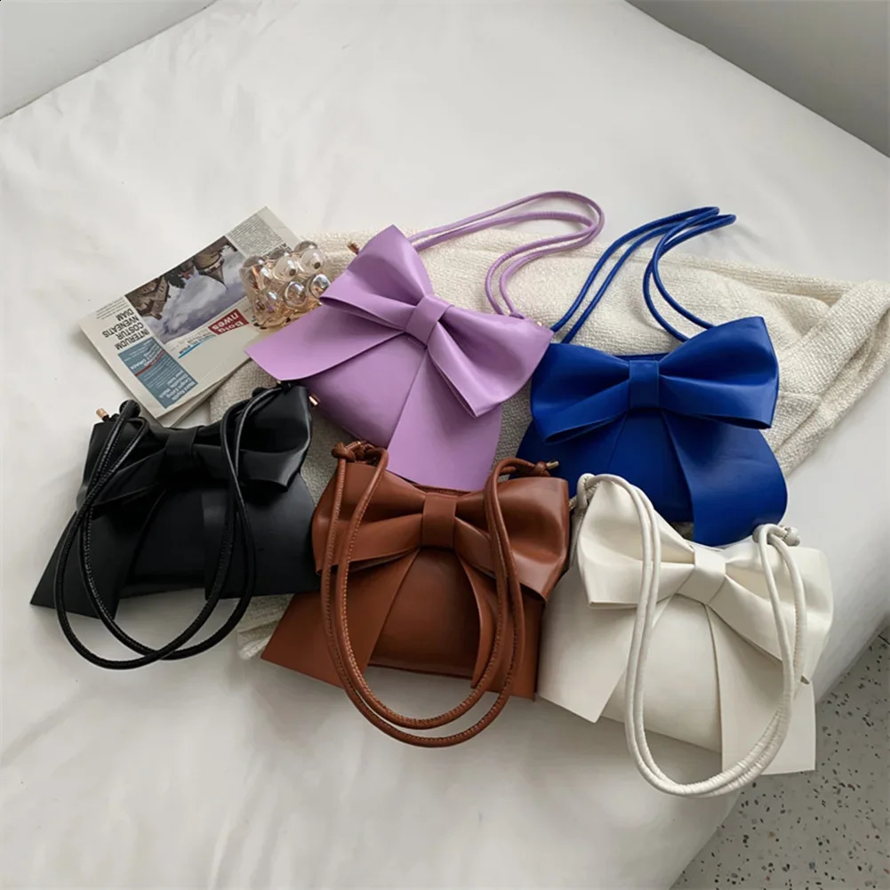Womens highquality bucket bag Korean version fashion bow single shoulder retro cross body 240723