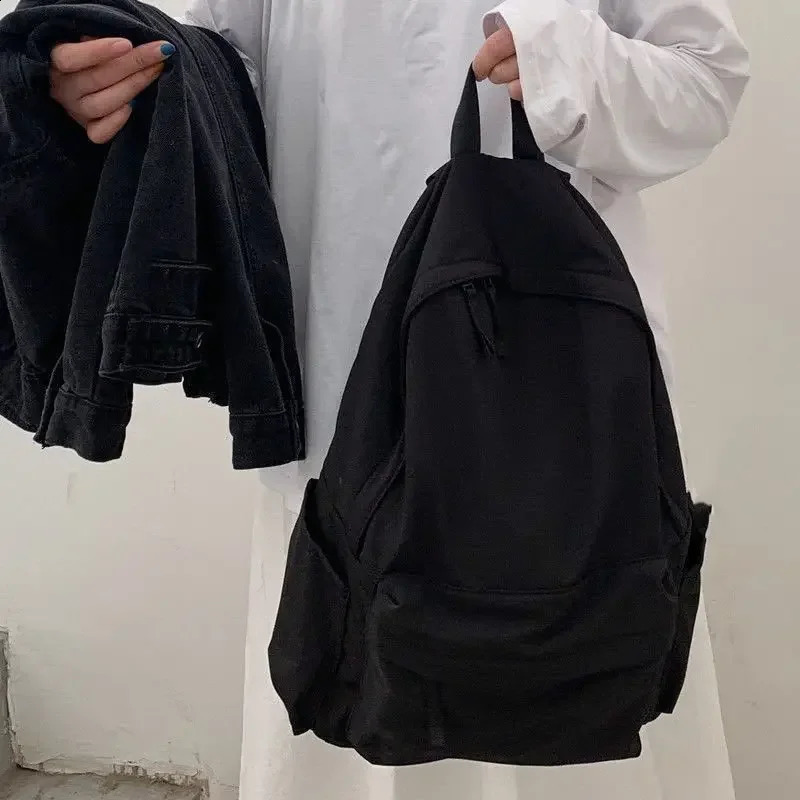 Backpacks Women Solid Black Large Capacity Backpack Trendy Ulzzang Harajuku Casual Zipper Waterproof Bag Students Japanese Style 240813