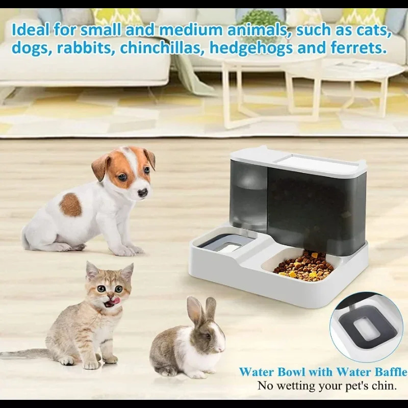 Dog Cat Automatic Feeder And Water Dispenser 2 In 1 Unplug And Prevent Overturning Large Capacity Bowl