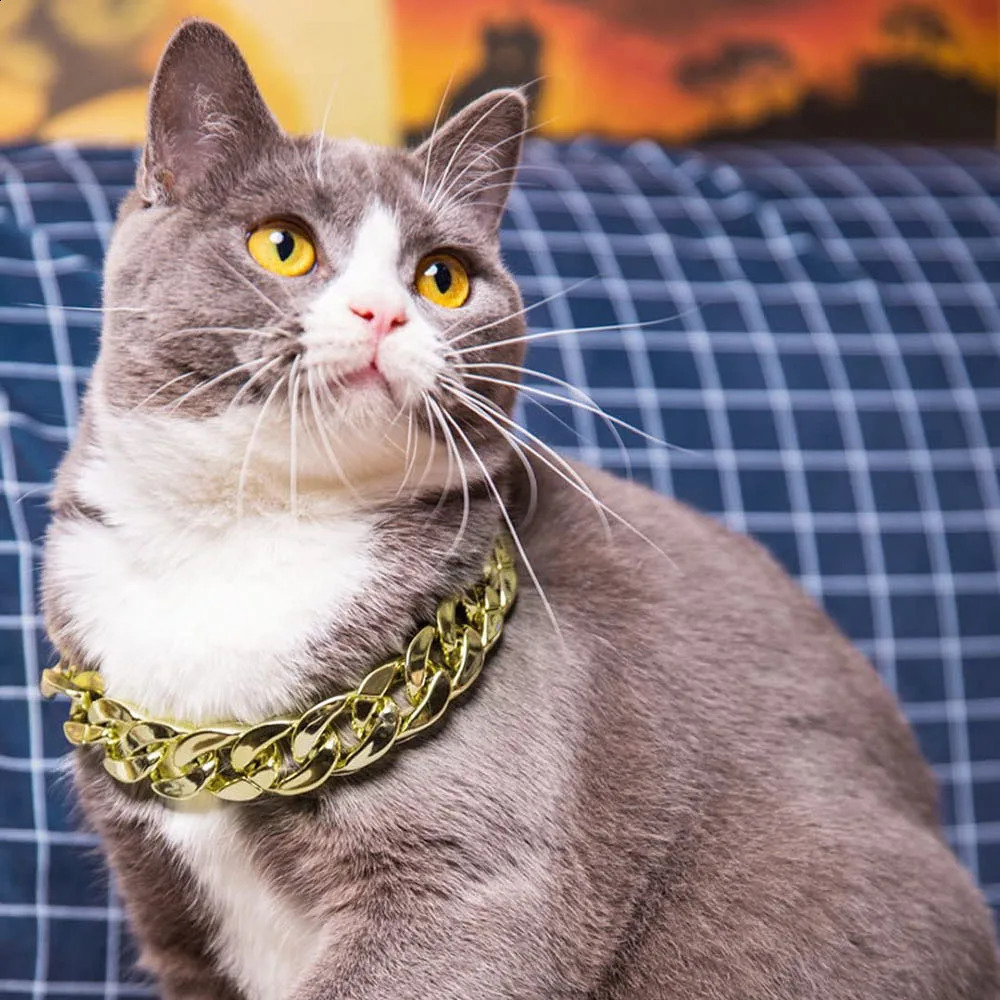 Plastic Dog Cat Neck Chain Fashion Cuban Link Dog Collar Cat Chain Collar Cool Sliver Gold Necklace for Kitten Puppy Accessories 240722