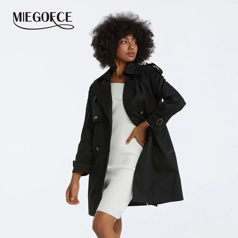 MIEGOFCE Spring Autumn Elegant Womens Windbreaker Lapel Collar Double-breasted Womens Trench Coat Casual Parka F23805 240716