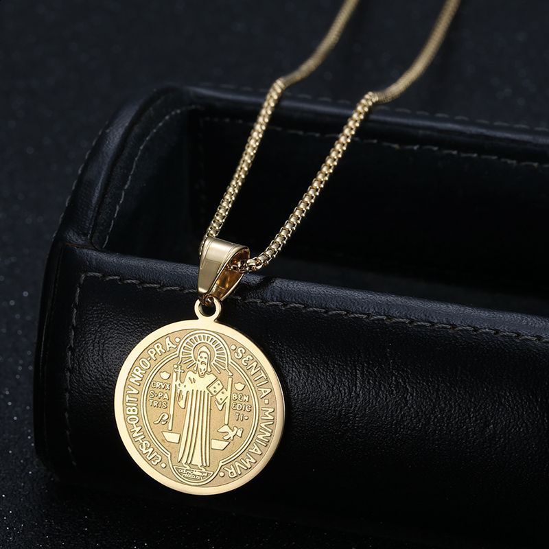 U7 925 Sterling Silver Coin Saint Benedict Necklace Dainty Chain Sacramental Medal Pendant Religious Catholic Unisex Jewelry 240123