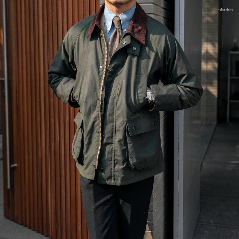 Men's Jackets Oil Wax Safari Jacket Oliver Green Slim Fit Waterproof Classic England Fashion Motorcycle Vintage Male Clothing