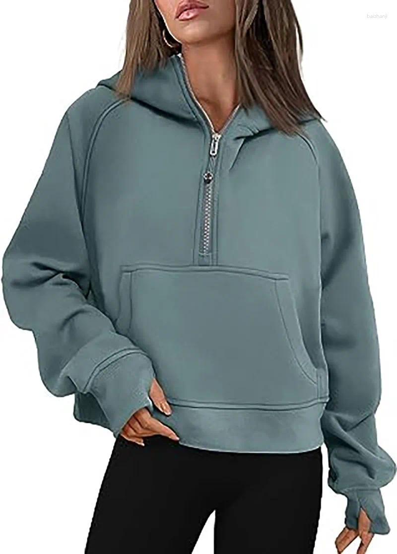Women's Hoodies Half Zip Sweatshirts Cropped Fleece Womens Quarter Up Pullover Sweaters Fall Outfits 2025 Winter Clothes