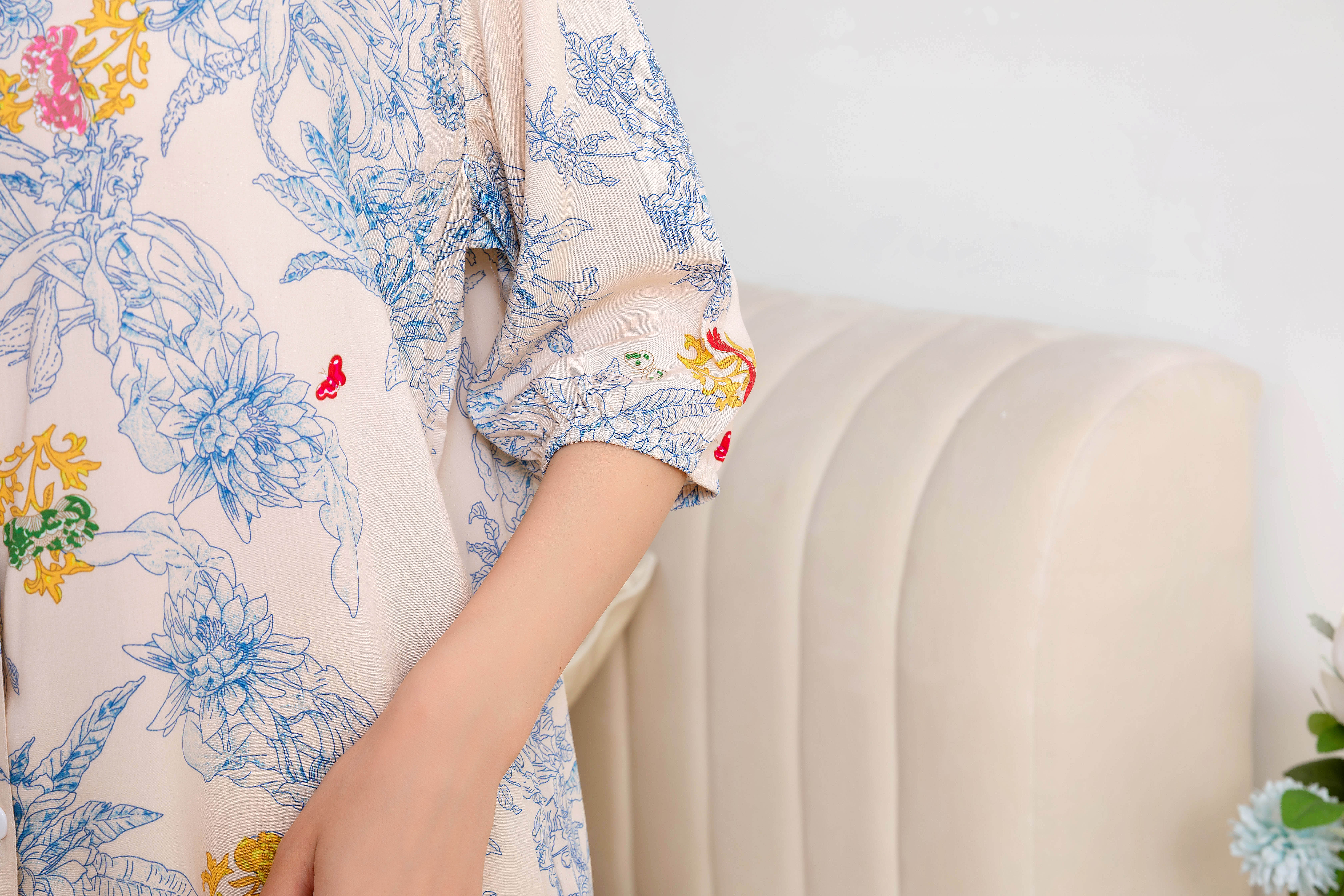 Women's home clothes, pajamas, light pink blue floral stamen pants set C207