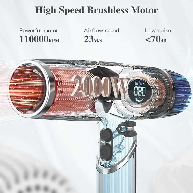 Slopehill Foldable Professional Ionic Hair Dryer 2000W Portable Blow Dryer with Magnetic Diffuser Attachment for Curly HairM240723