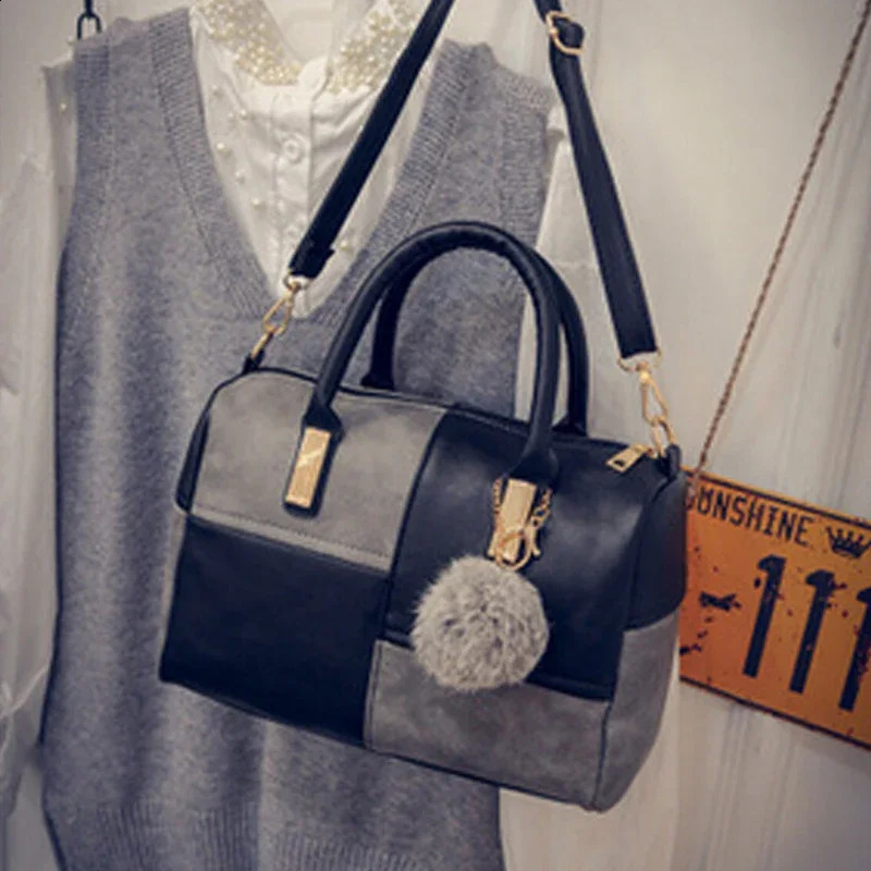 Fashion Boston Patchwork PU Leather Women Bag n Shoulder Crossbody Messenger Bags Handbag Short Handle 240819