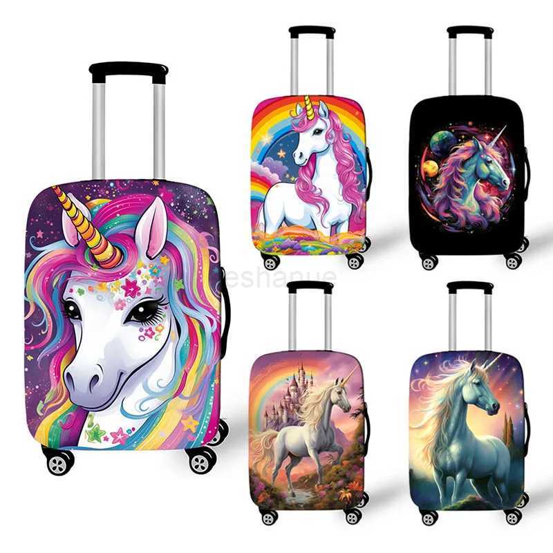 Fantasy Cartoon Unicorn Luggage Covers for Travel Rainbow Unicorn Colorful Trolley Case Protective Cover Elastic Suitcase CoverXJ240723