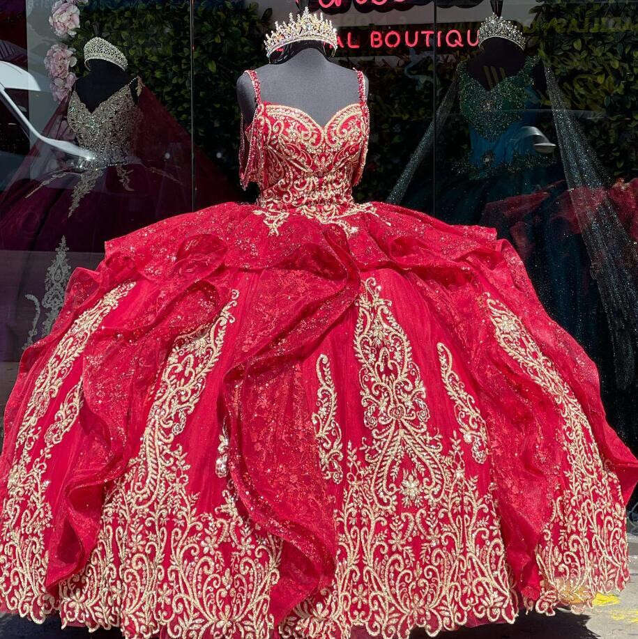 Wine Red Ruffles Princess Quinceanera Dresses Spaghetti Sweetheart Lace Applique Vestidos De Bal Prom Lz0304