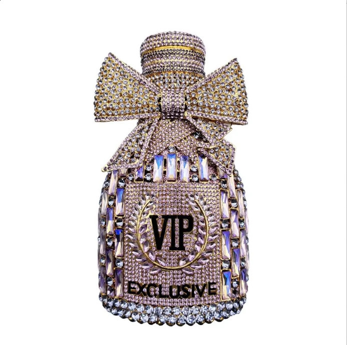 Gold Bow Champagne Bottle Clutch Women Wedding Purses Crystal Clutches Rhie VIP Wheat Ear Pattern Prom Dinner Bag 240822 2371 4